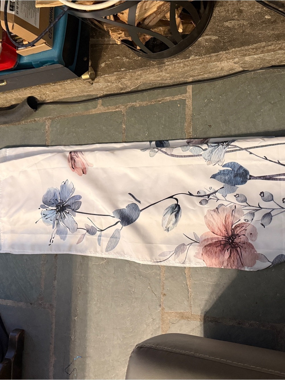 Blue and pink floral shower curtain